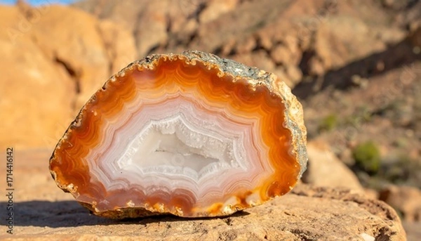 Obraz Orange agate slice on rocks