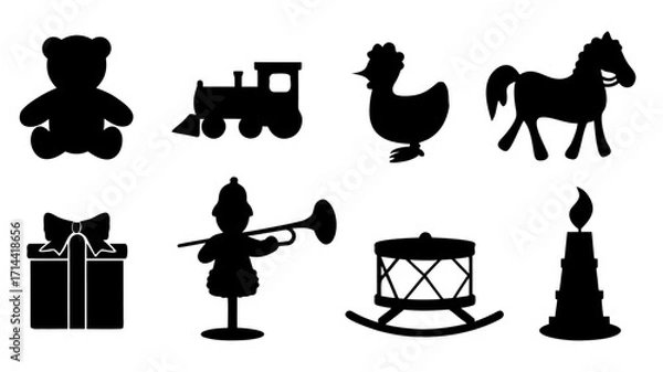 Fototapeta Collection of Black Silhouette Toy Illustrations For Festive Designs