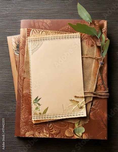 Fototapeta scrapbook with a piece of blank paper and pattern papers 