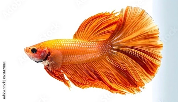 Obraz Orange betta fish against white background
