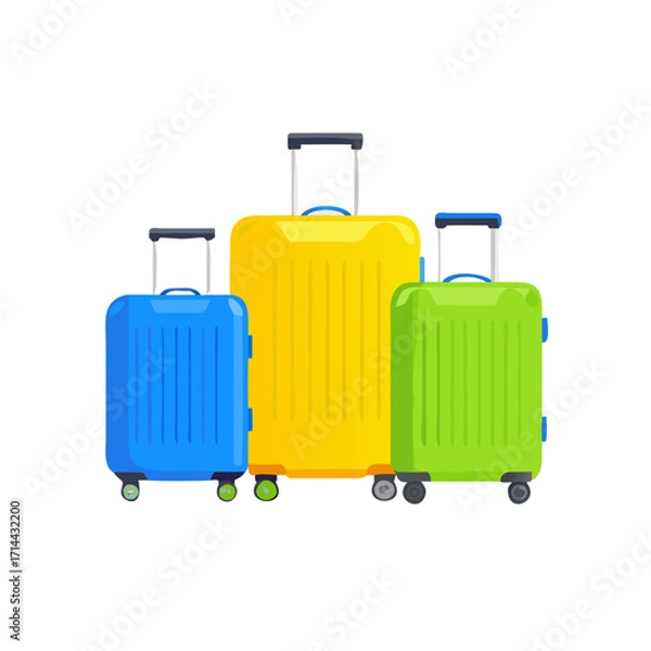Obraz Three colorful suitcases on a transparent background isolated on transparent background