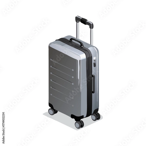 Obraz Modern silver suitcase with wheels and handle isolated on transparent background