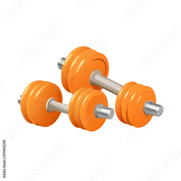 Obraz Two orange dumbbells with silver handles isolated on transparent background