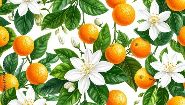 Obraz Orange blossoms and fruits pattern