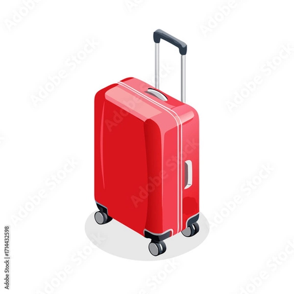 Obraz Red rolling suitcase with telescopic handle isolated on transparent background