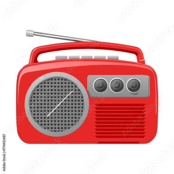 Obraz Red retro boombox with antenna isolated on transparent background