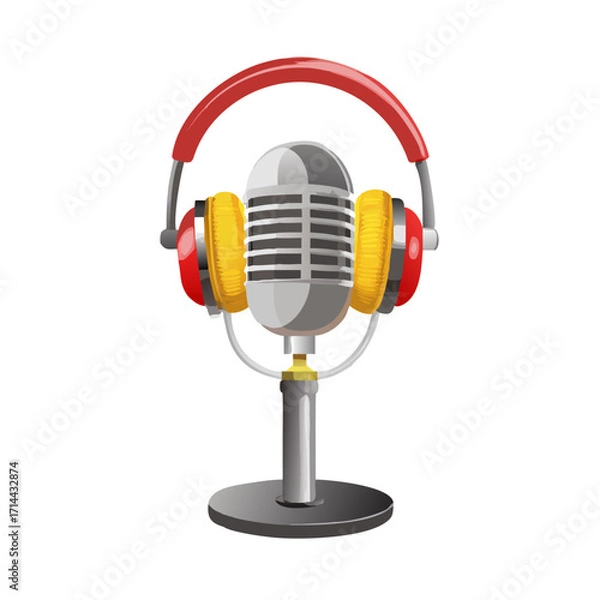 Obraz Vintage microphone with headphones isolated on transparent background