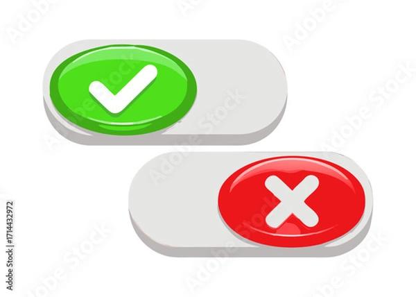 Obraz Green checkmark and red cross toggle switches isolated on transparent background