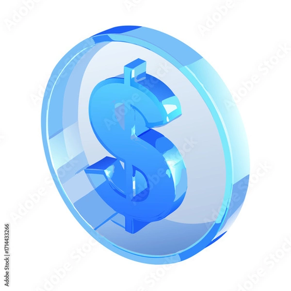 Obraz Blue glass dollar symbol coin isolated on transparent background
