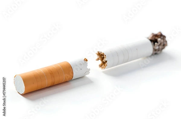 Obraz a broken cigarette on a white background