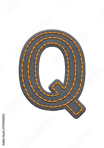 Obraz Textured Letter Q with Orange Stitching on Blurred Gradient Background png clear alpha channel cutout isolated on transparent background