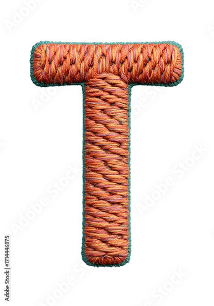 Obraz Textured Letter T, Orange Rope and Teal Fabric Alphabet png clear alpha channel cutout isolated on transparent background