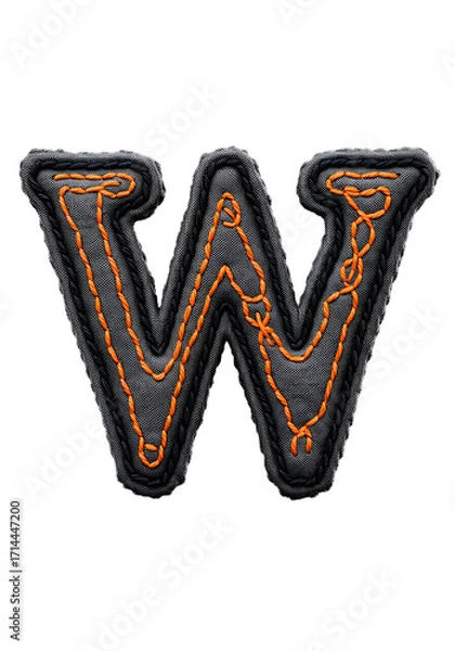 Obraz Textured Letter W Made of Fabric and Orange String png clear alpha channel cutout isolated on transparent background