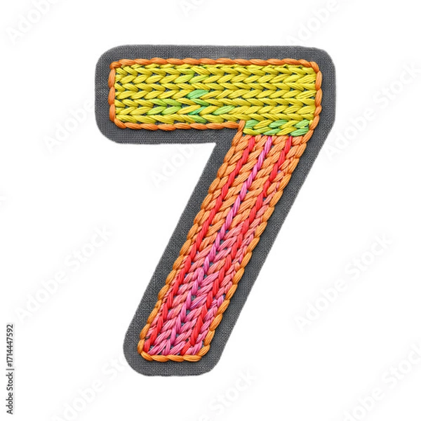 Obraz Textured Number 7 with Knitted and Woven Elements in Warm Colors png clear alpha channel cutout isolated on transparent background