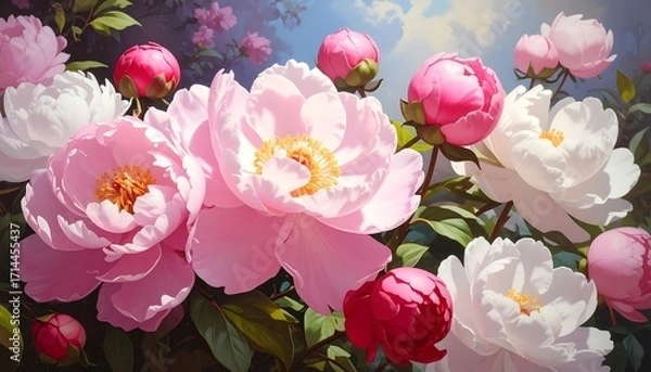 Fototapeta A Blossoming Array of Delicate Peonies