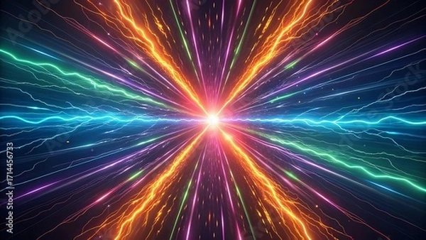 Fototapeta Abstract vibrant energy explosion radiating from a bright central light source