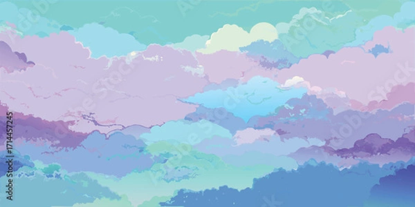 Obraz Abstract sky with pastel purple blue and green clouds and soft light vector illustration