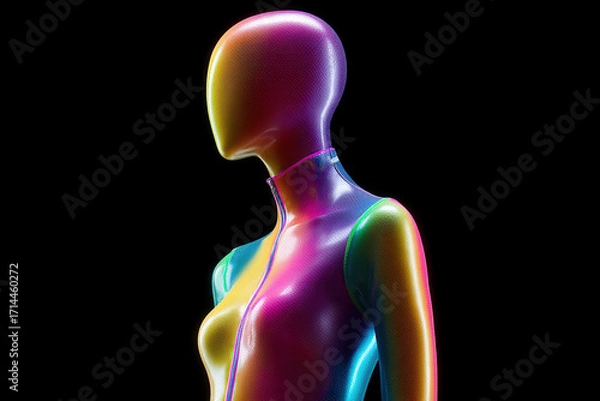 Fototapeta Abstract Figure in vibrant, textured gradients standing out against a stark black backdrop. Striking & Modern aesthetic.