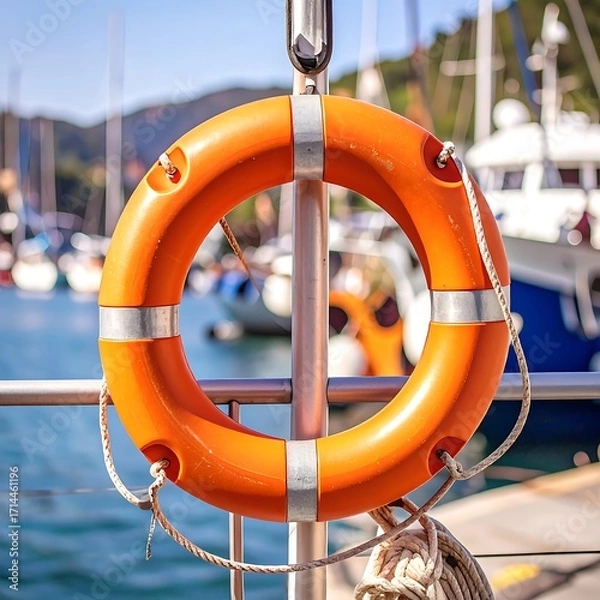 Obraz Orange life preserver hanging on a metal post
