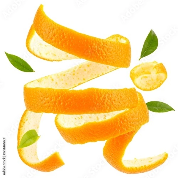 Obraz Orange peel spirals against a white background