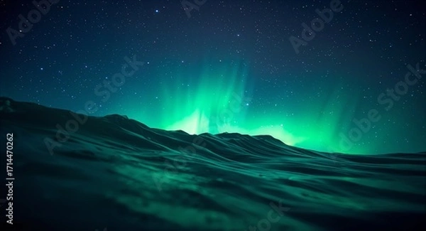 Fototapeta Emerald green fractal swirls twisting on dark forest canvas with glowing neon accents radiating outward