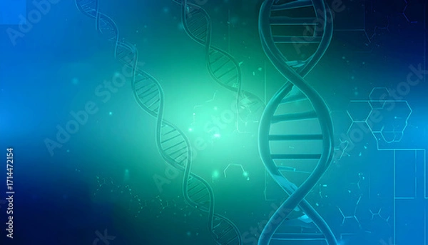 Fototapeta Abstract scientific background with 3D rendered DNA double helix molecules