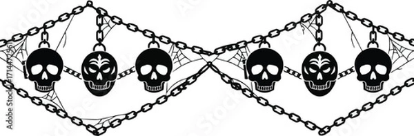 Fototapeta Halloween Ornamental Divider with Chains, Skull Locket, and Cobweb Strands