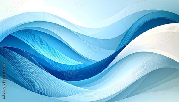 Fototapeta Abstract background with flowing blue and white dynamic waves and lines