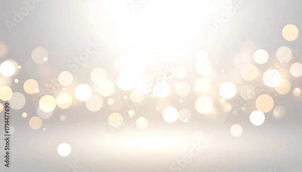 Fototapeta Elegant silver background with glowing golden bokeh lights