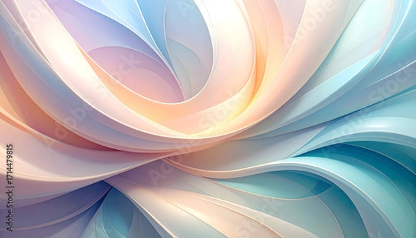 Fototapeta Elegant abstract background of swirling, flowing pastel ribbons with a soft, pearlescent texture