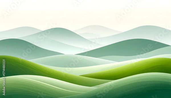 Fototapeta Modern abstract background of serene rolling green hills and landscape