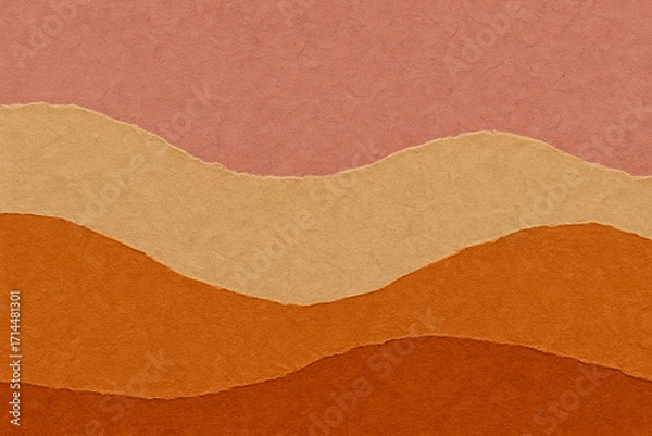 Fototapeta Layered torn-paper hills in warm terracotta and beige – textured abstract background