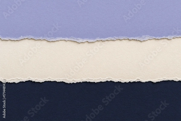 Fototapeta Layered torn paper texture in lavender, cream and navy