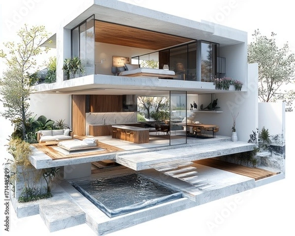 Obraz Modern house sectional view, showcasing interior design