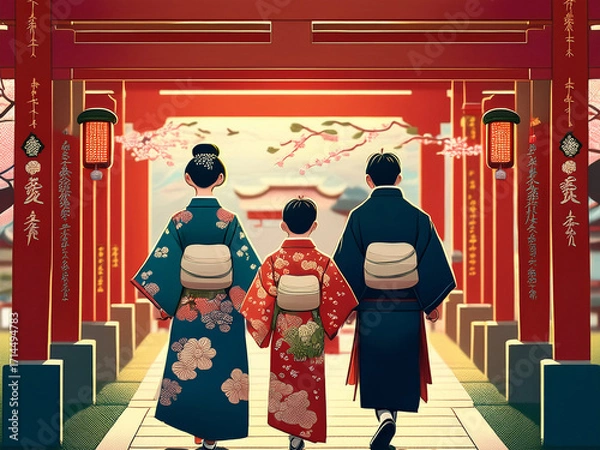 Fototapeta 赤い鳥居と着物