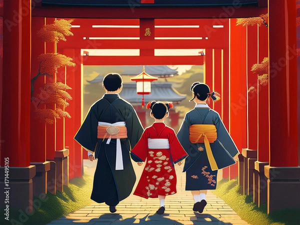 Fototapeta 赤い鳥居と着物