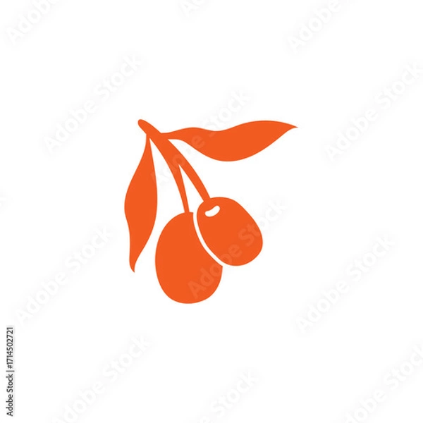 Fototapeta Vibrant orange olive branch with leaves creates a minimalist, clean design against a white background, suitable for health, food, and mediterranean-themed marketing.