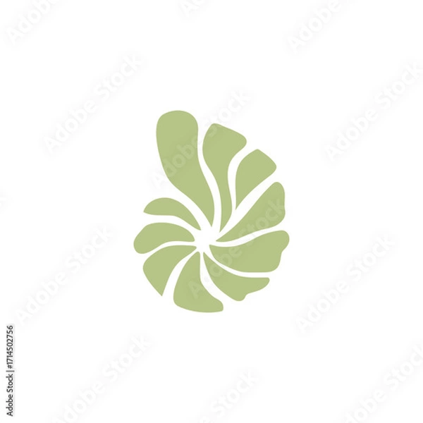 Fototapeta Stylized spiral shape in light green on a clean white background creates a minimalist and modern design, suitable for brand identity and creative projects.