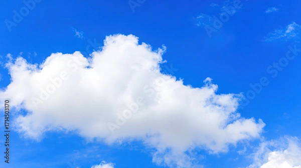 Obraz daylight. Fluffy white cloud against blue sky, minimalist nature composition with ample negative space and soft daylight. travel magazines.