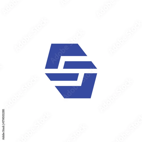Fototapeta Abstract Cobalt Blue Hexagon with Lines on White Background