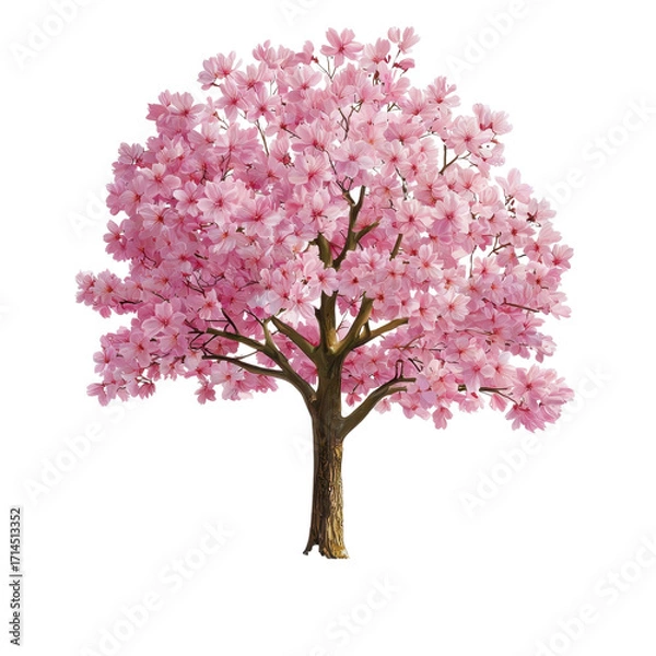 Obraz Vibrant pink cherry blossom tree with full bloom showcasing nature's beauty and springtime renewal in a serene landscape transparent background