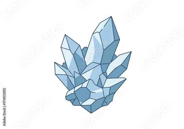 Fototapeta Faceted light blue crystal formation with sharp edges and dark outlines