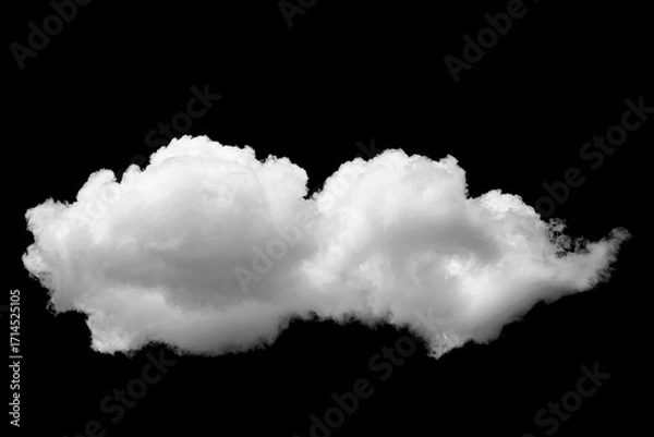 Fototapeta Large white clouds. Cloud isolated on black sky with fluffy white cloudscape texture. Black sky nature background, cloudy, white and black