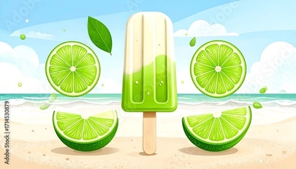 Fototapeta Lime popsicle on beach