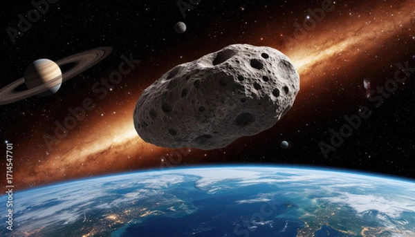 Fototapeta A large rock is falling from the sky towards the Earth