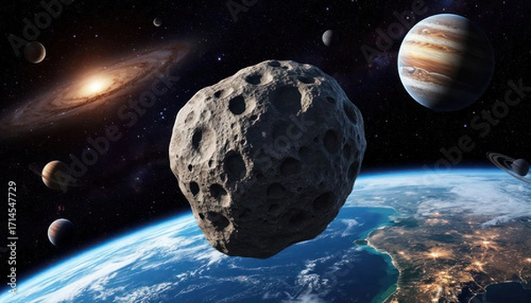 Fototapeta A large rock is flying through space and is about to hit the Earth