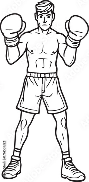 Obraz Boxer Boxing Sketch Drawing Vector Illustration, Doodle Line Art Linear Engraving 
