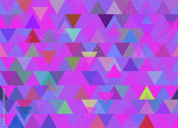 Fototapeta Abstract geometric pattern with colorful overlapping triangles in pink, purple, blue, and green shades - modern digital art background for design and creativity
