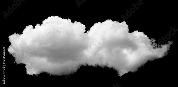 Fototapeta Large white clouds. Cloud isolated on black sky with fluffy white cloudscape texture. Black sky nature background, cloudy, white and black