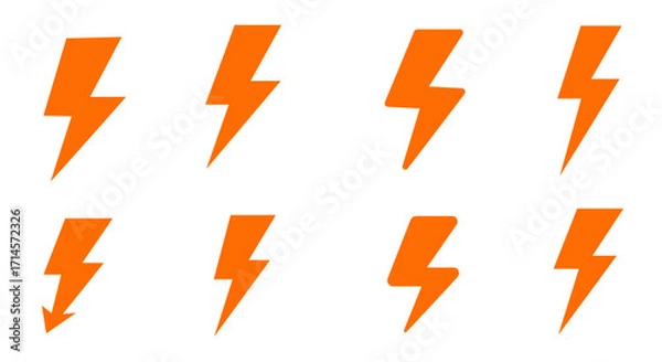 Fototapeta Orange lightning bolt icons set in flat style